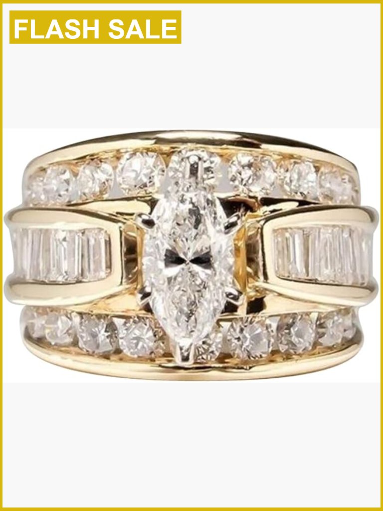 18k Gold Plated Marquise Cut Cubic Zirconia Multi Row Eternity Wedding Band Ring